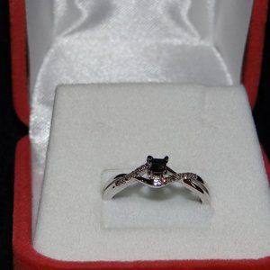 Sterling Silver .925 Princess Round Diamond Black